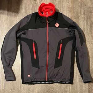 Castelli Men's Black and Gray Performance Jacket with Red Accents